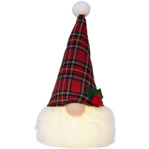 Clayre & Eef 66332 Decorațiune Gnom cu LED Roșu-Alb 10x10x25 cm