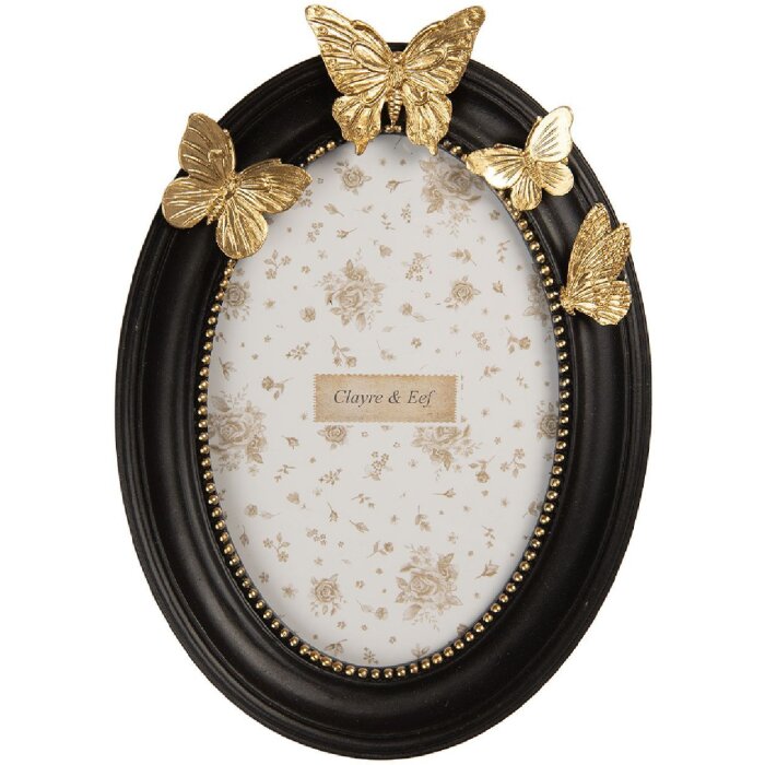 Clayre & Eef 2F1359S Fotorahmen 14x2x19 cm 10x15 cm Schwarz Goldfarbig