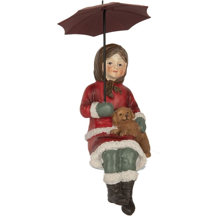 Clayre & Eef Decorațiune Copil cu Câine 10x7x19 cm Roșu Maro