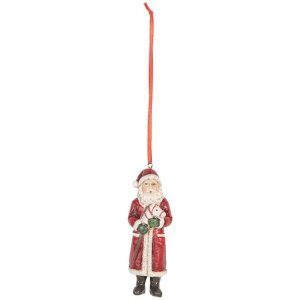 Clayre & Eef 6PR5595 Dekoration Anhänger Weihnachtsmann 4x3x11 cm Rot Weiß