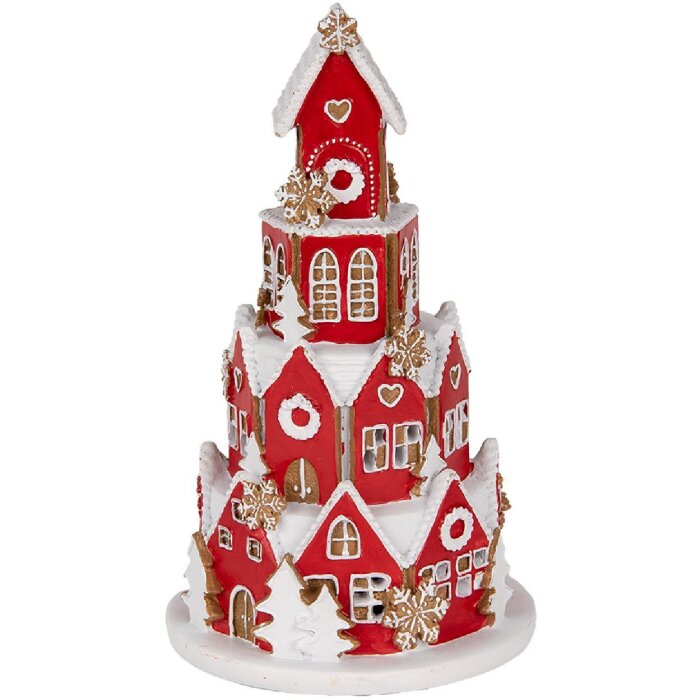 Clayre & Eef 6PR5609 Dekoration Haus mit LED Ø 13x22 cm Rot und Weiß