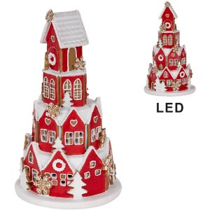 Clayre & Eef 6PR5609 Dekoration Haus mit LED Ø 13x22 cm Rot und Weiß