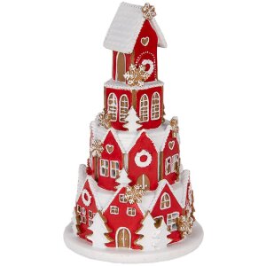 Clayre & Eef 6PR5609 Dekoration Haus mit LED Ø 13x22 cm Rot und Weiß