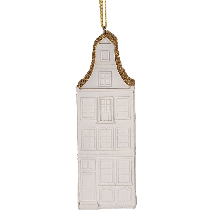 Clayre & Eef Ornament Casă 4x4x11 cm Alb cu Accente Aurii