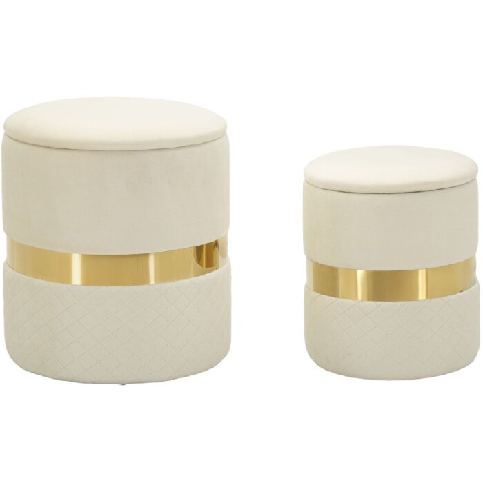 Set de 2 hocker cu spațiu de stocare Mauro Ferretti Sheffild, cremă