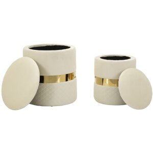 Set de 2 hocker cu spațiu de stocare Mauro Ferretti Sheffild, cremă