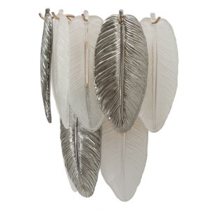 Mauro Ferretti Leafy - Lampă de perete argintiu-alb, sticlă și fier, 3xE14
