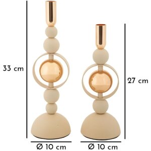 Mauro Ferretti Kerzenhalter Saturn creme – 2er-Set Ø 10x27 cm und Ø 10x33 cm