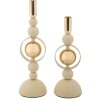 Mauro Ferretti Kerzenhalter Saturn creme – 2er-Set Ø 10x27 cm und Ø 10x33 cm