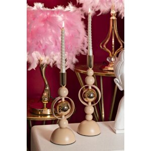 Mauro Ferretti Kerzenhalter Saturn rosa – 2er-Set Ø 10x27 cm und Ø 10x33 cm