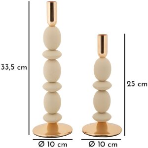 Mauro Ferretti Kerzenhalter Shuttle creme – 2er-Set Ø 10x25 cm und Ø 10x33,5 cm