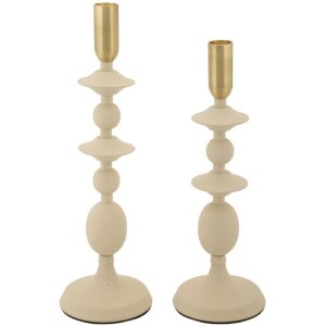 Mauro Ferretti Kerzenhalter Gemini creme – 2er-Set Ø 10x29 cm und Ø 10x33 cm