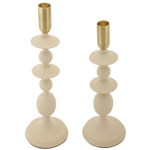 Mauro Ferretti Kerzenhalter Gemini creme – 2er-Set Ø 10x29 cm und Ø 10x33 cm