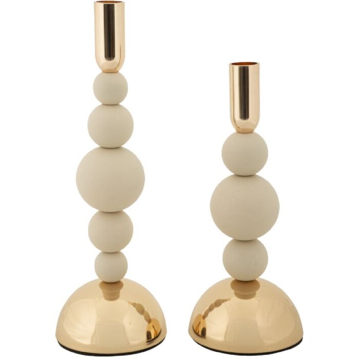 Mauro Ferretti Kerzenhalter Bolly creme – 2er-Set Ø 10x24 cm und Ø 10x29,5 cm