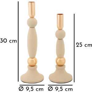 Mauro Ferretti Kerzenhalter Strek Creme Set 2 Stück Ø 9,5x25 cm und Ø 9,5x30 cm