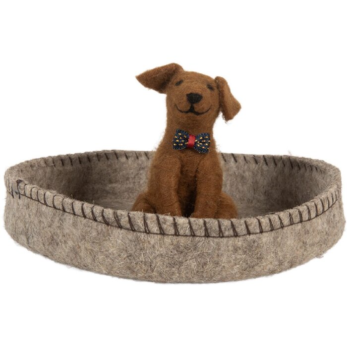 Clayre & Eef 66288 Cățel din Feltru în Coș 19x10 cm Gri-Maro