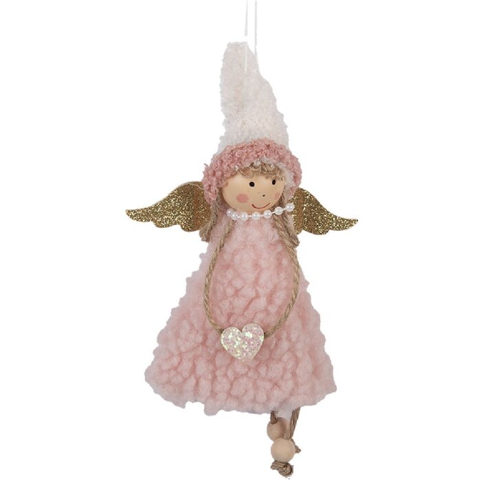 Clayre & Eef 66350 Decorațiune Agățată Înger Roz și Alb 10x3x20 cm