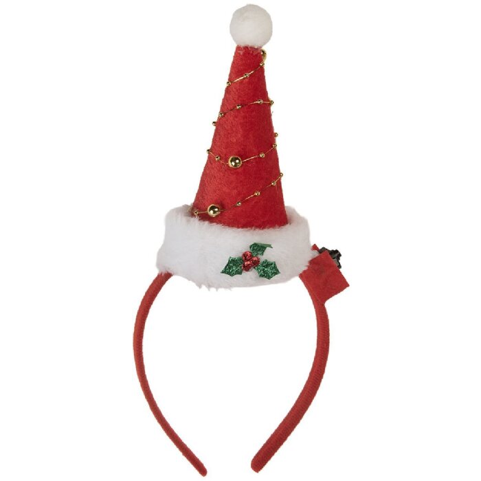 Clayre & Eef 66351 Haarband mit Weihnachtsmütze mit LED 12x7x27 cm