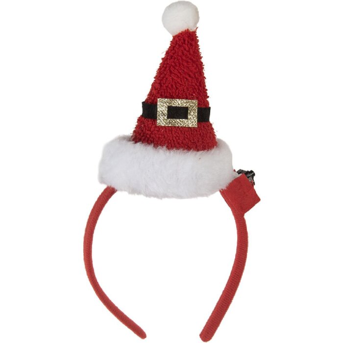 Clayre & Eef Bandă de păr cu căciulă Moș Crăciun LED 12x7x27 cm