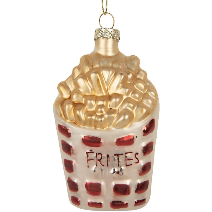 Clayre & Eef 6GL5260 Ornament Crăciun Sticlă Alb Auriu 6x3x10 cm