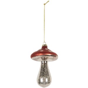 Clayre & Eef 6GL5314 Weihnachtsanhänger Ø 9x13 cm Rot und Silberfarben