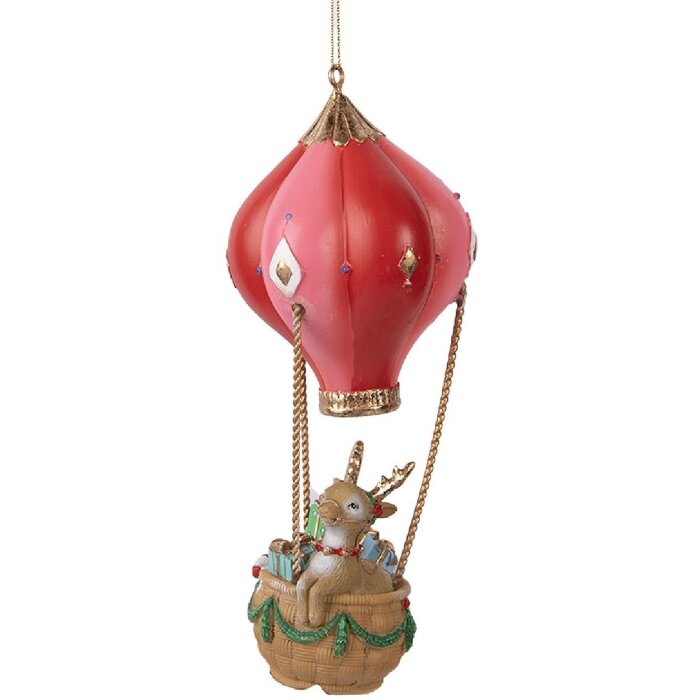 Clayre & Eef 6PR5614 Dekoration Hänger Hirsch im Heißluftballon Ø 7x17 cm Rot und Rosa