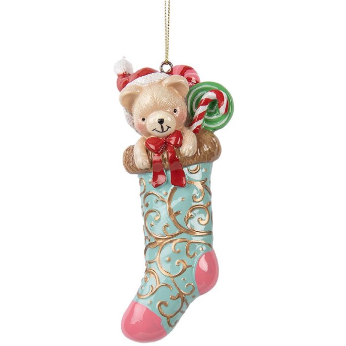 Clayre & Eef 6PR5615 Pandantiv Urs în Ciorap de Crăciun 7x5x15 cm