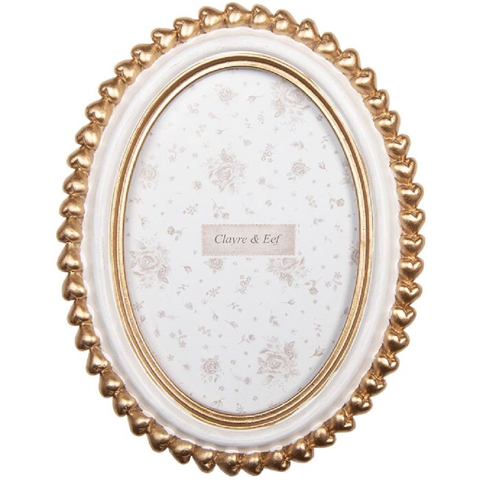 Clayre & Eef 2F1288 Fotorahmen 15x2x20 cm Goldfarben Weiß für 10x15 cm Fotos