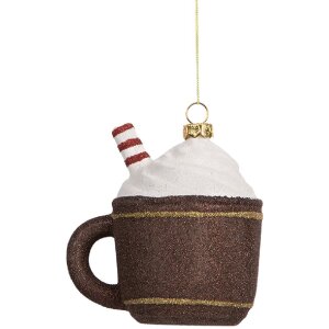 Clayre & Eef 66096 Dekoration Anhänger Becher 9x7x10 cm Braun Weiß