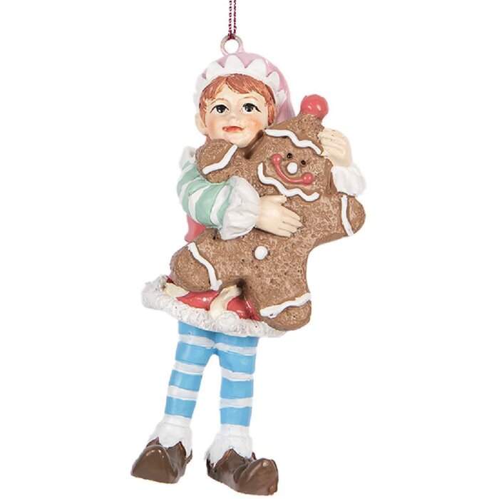 Clayre & Eef 6PR5299 Dekoration Anhänger Elfe 5x4x11 cm Braun und Blau