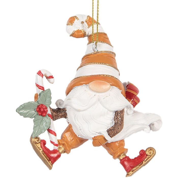 Clayre & Eef Ornament Moș Crăciun 8x4x10 cm Portocaliu și Alb