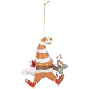 Clayre & Eef Ornament Moș Crăciun 8x4x10 cm Portocaliu și Alb