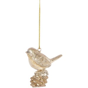 Clayre & Eef Decorațiune Agățată Pasăre Bej-Auriu 6x3x6 cm