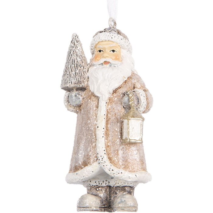 Clayre & Eef Ornament Moș Crăciun 5x4x9 cm Bej/Alb