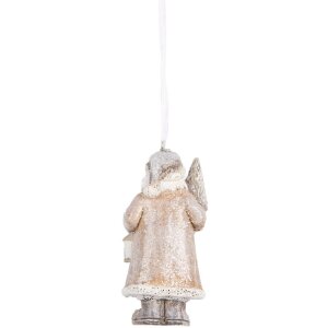Clayre & Eef Ornament Moș Crăciun 5x4x9 cm Bej/Alb