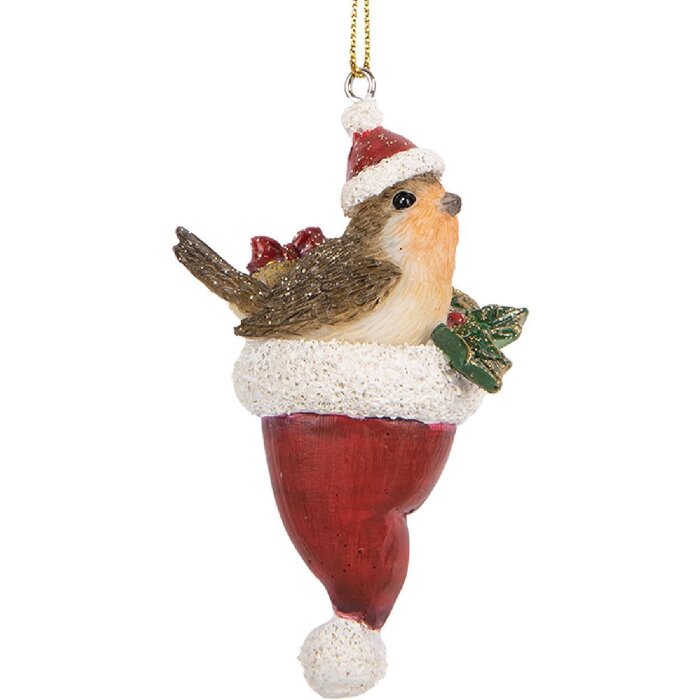 Clayre & Eef Ornament Păsărică Decorativă 5x3x9 cm Maro și Roșu