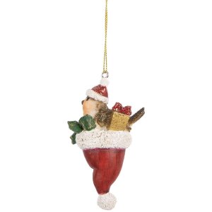 Clayre & Eef Ornament Păsărică Decorativă 5x3x9 cm Maro și Roșu