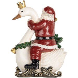 Clayre & Eef 6PR5671 Weihnachtsmann auf Schwan 13x10x16 cm Rot und Weiß