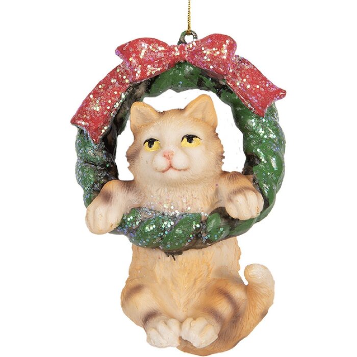 Clayre & Eef 6PR5314 Dekoration Anhänger Katze 6x5x9 cm Braun & Grün