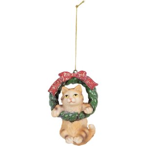 Clayre & Eef 6PR5314 Dekoration Anhänger Katze 6x5x9 cm Braun & Grün