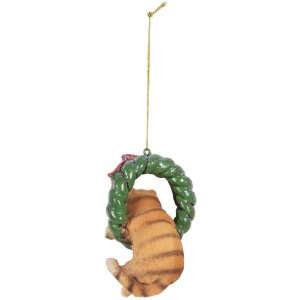 Clayre & Eef 6PR5314 Dekoration Anhänger Katze 6x5x9 cm Braun & Grün