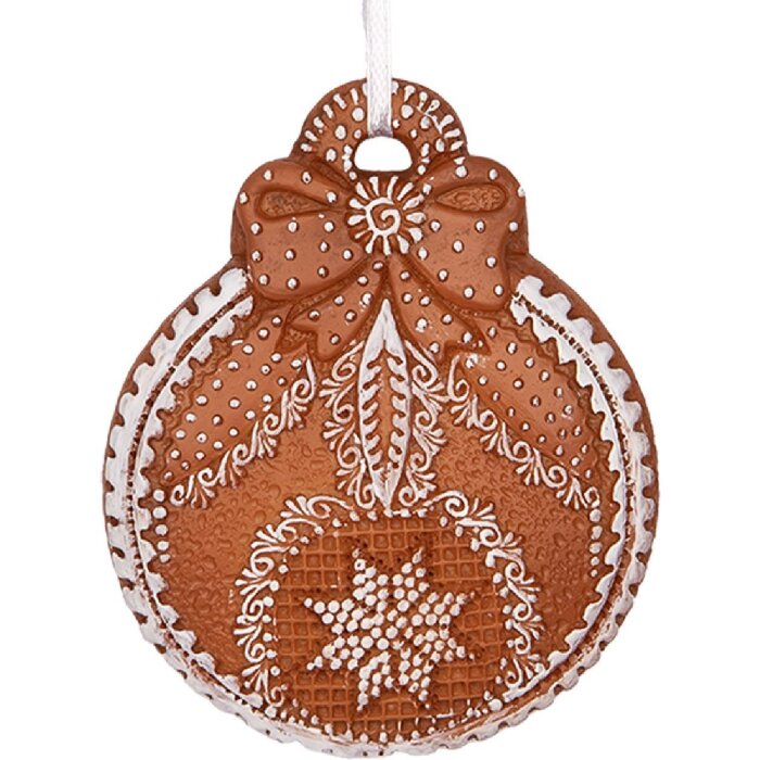 Clayre & Eef Ornament Crăciun 8x2x10 cm Maro & Alb