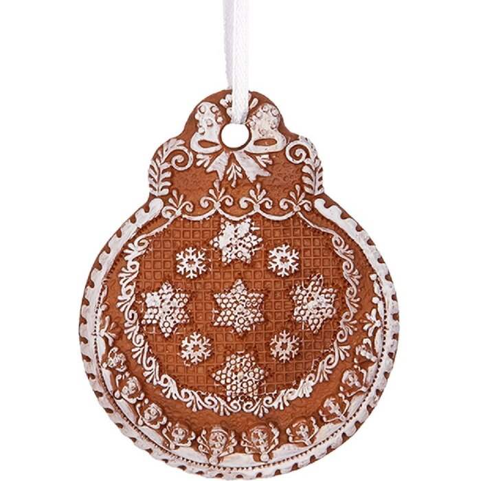 Clayre & Eef 6PR5319 Dekoration Anhänger Christbaumkugel 8x2x10 cm Braun Weiß