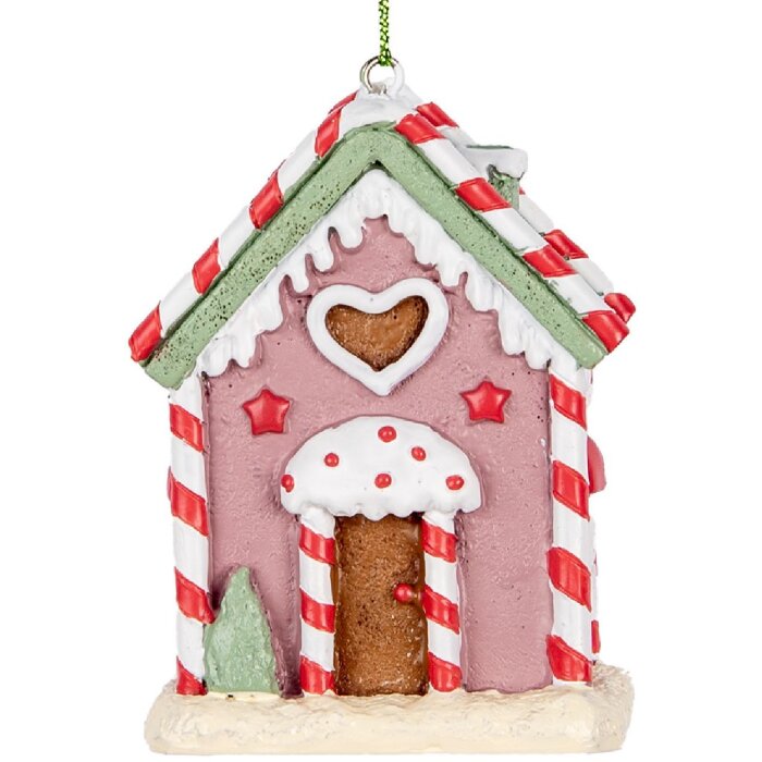 Clayre & Eef 6PR5325 Decorațiune Pandantiv Casă Roz, Alb, Roșu, Negru 6x4x8 cm