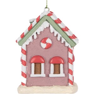 Clayre & Eef 6PR5325 Decorațiune Pandantiv Casă Roz, Alb, Roșu, Negru 6x4x8 cm