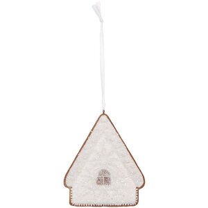 Clayre & Eef 6PR5328 Dekoration Anhänger Haus 9x1x10 cm Weiß Braun