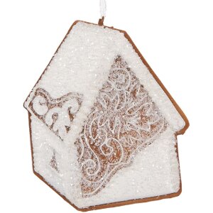 Clayre & Eef 6PR5334 Dekoration Anhänger Haus 9x1x10 cm Weiß Braun