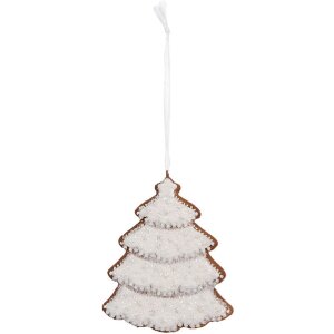 Clayre & Eef 6PR5345 Dekoration Anhänger Weihnachtsbaum 9x1x10 cm Weiß Braun