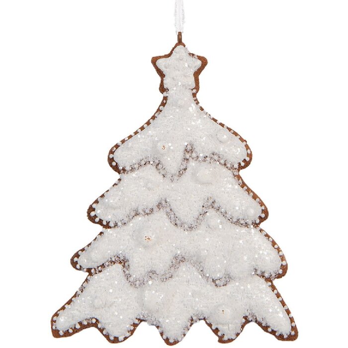 Clayre & Eef 6PR5349 Dekoration Anhänger Weihnachtsbaum 9x1x10 cm Weiß Braun