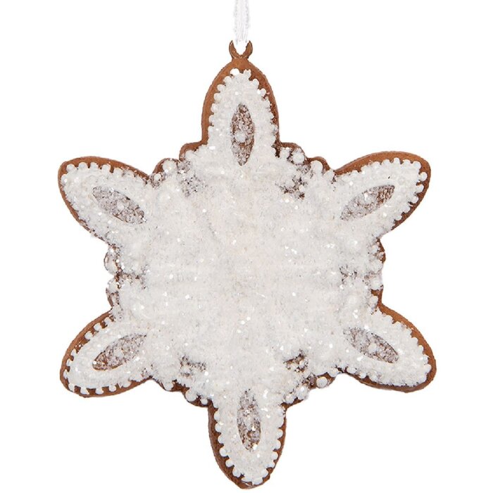 Clayre & Eef Ornament Decorativ Fulg de Nea 9x1x10 cm Alb/Maro